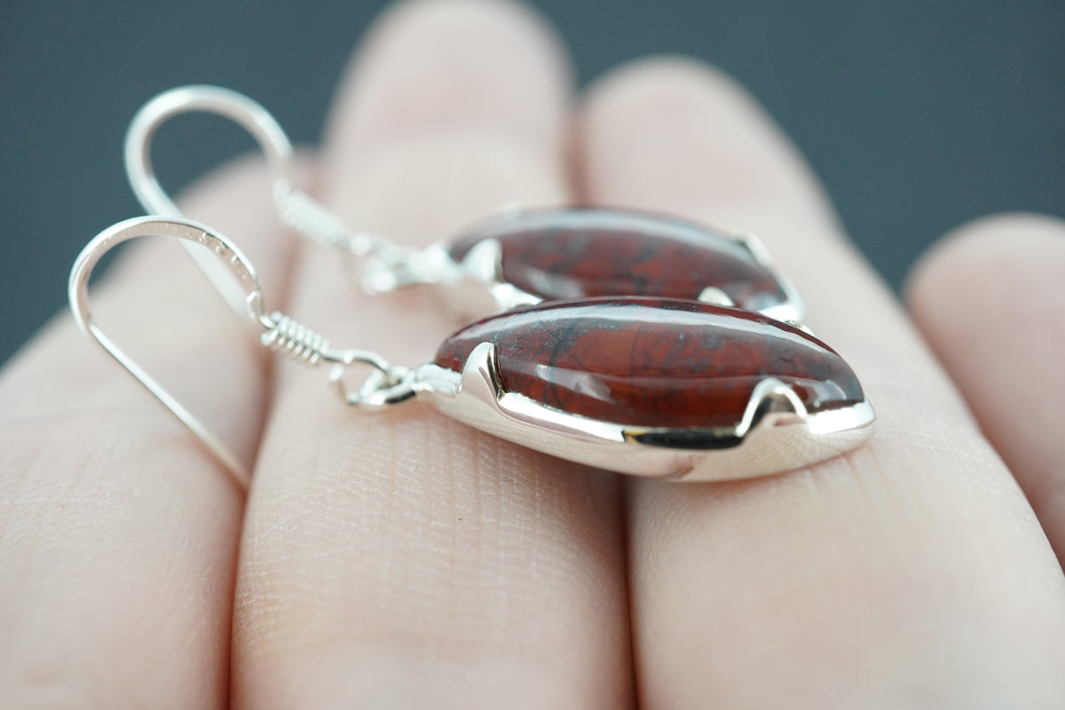 Scottish Red Jasper Sterling Silver Medium Drop Earrings