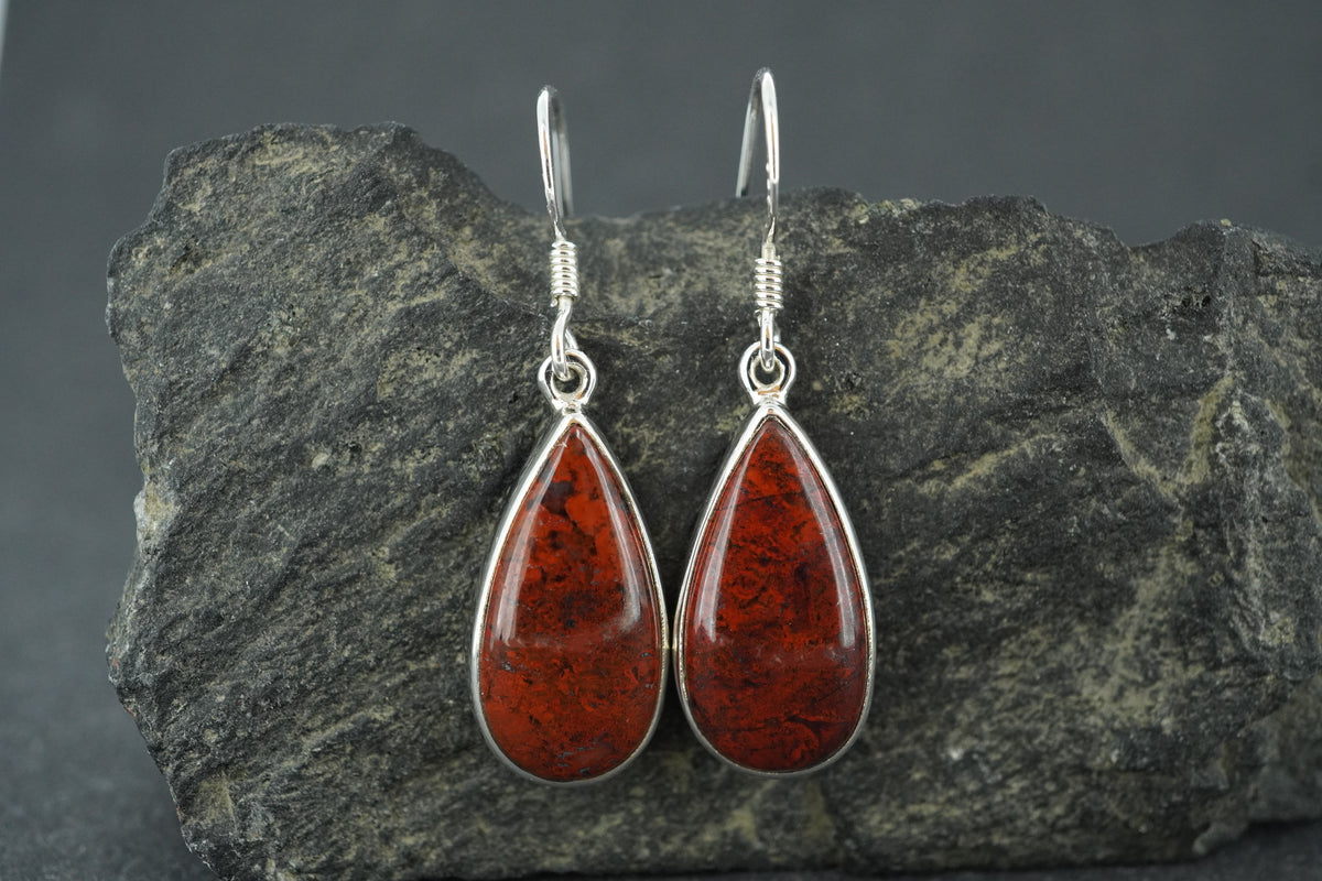 Scottish Red Jasper Sterling Silver Drop Earrings