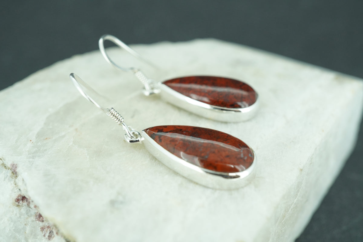 Scottish Red Jasper Sterling Silver Drop Earrings