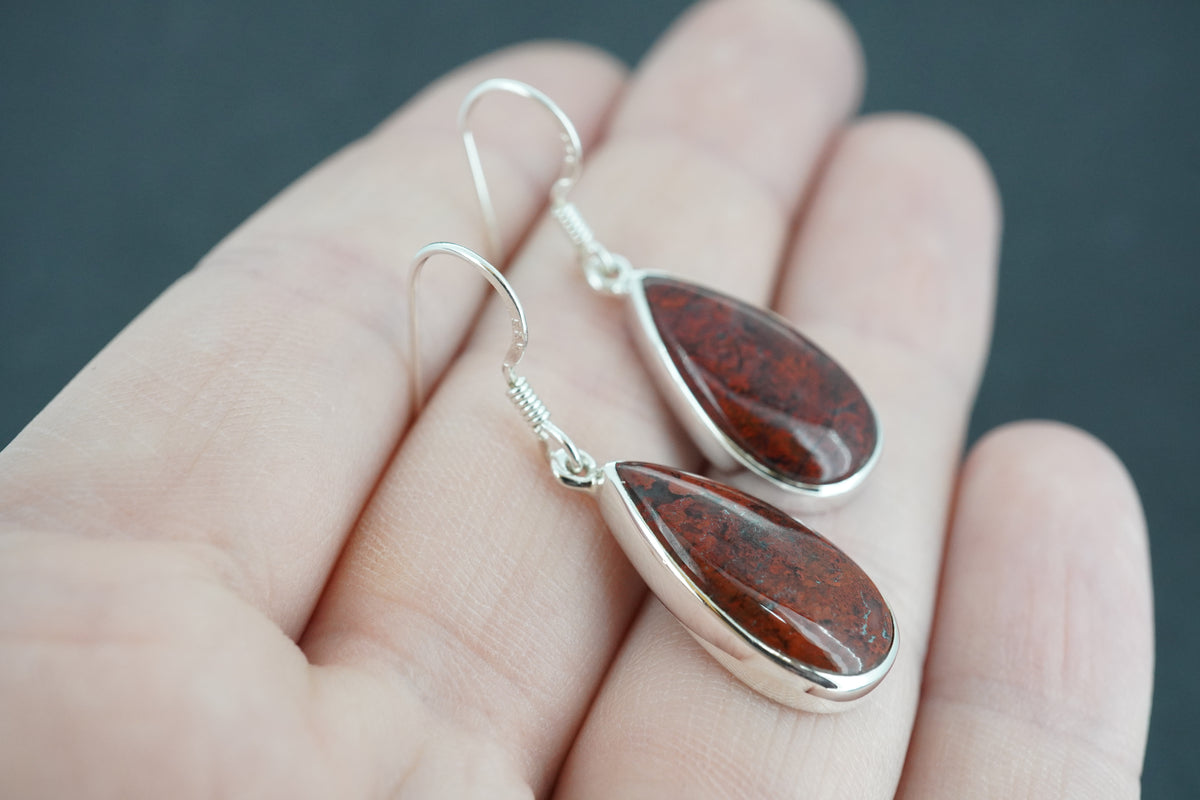 Scottish Red Jasper Sterling Silver Drop Earrings