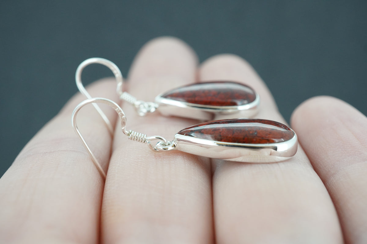 Scottish Red Jasper Sterling Silver Drop Earrings