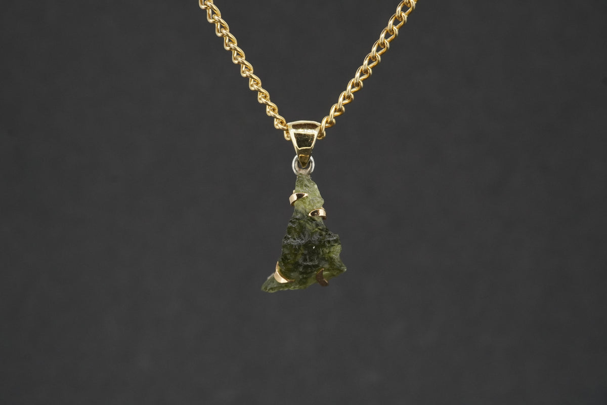 Czech Republic Sterling Silver Moldavite Pendant with 18ct Gold