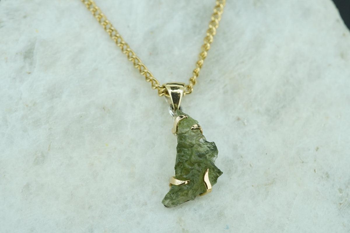Czech Republic Sterling Silver Moldavite Pendant with 18ct Gold