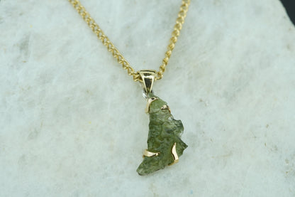 Czech Republic Sterling Silver Moldavite Pendant with 18ct Gold