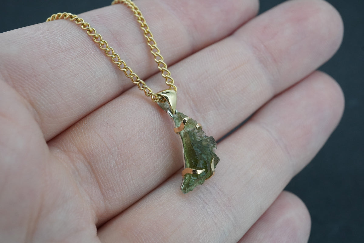 Czech Republic Sterling Silver Moldavite Pendant with 18ct Gold