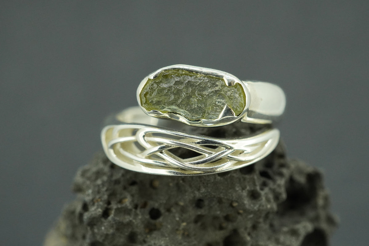 Moldavite Sterling Silver Wrap Ring