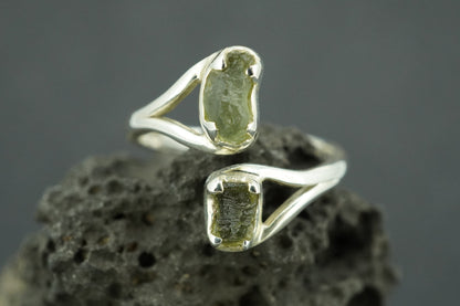 Moldavite Sterling Silver Two Stone Ring