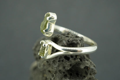 Moldavite Sterling Silver Two Stone Ring