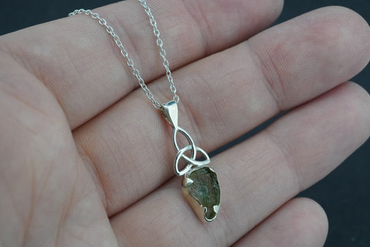 Moldavite Sterling Silver Medium Celtic Pendant