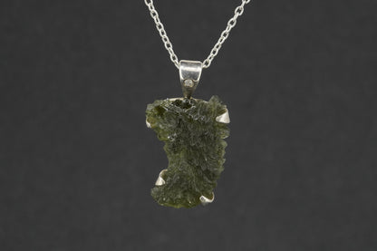 Moldavite & Diamond Sterling Silver Medium Pendant