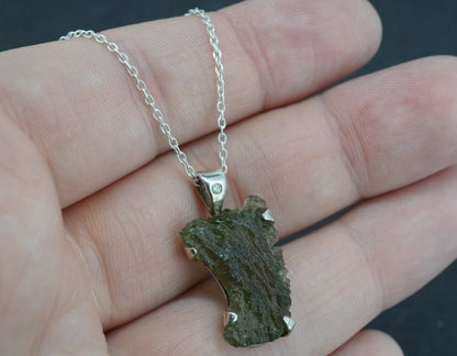 Moldavite & Diamond Sterling Silver Medium Pendant