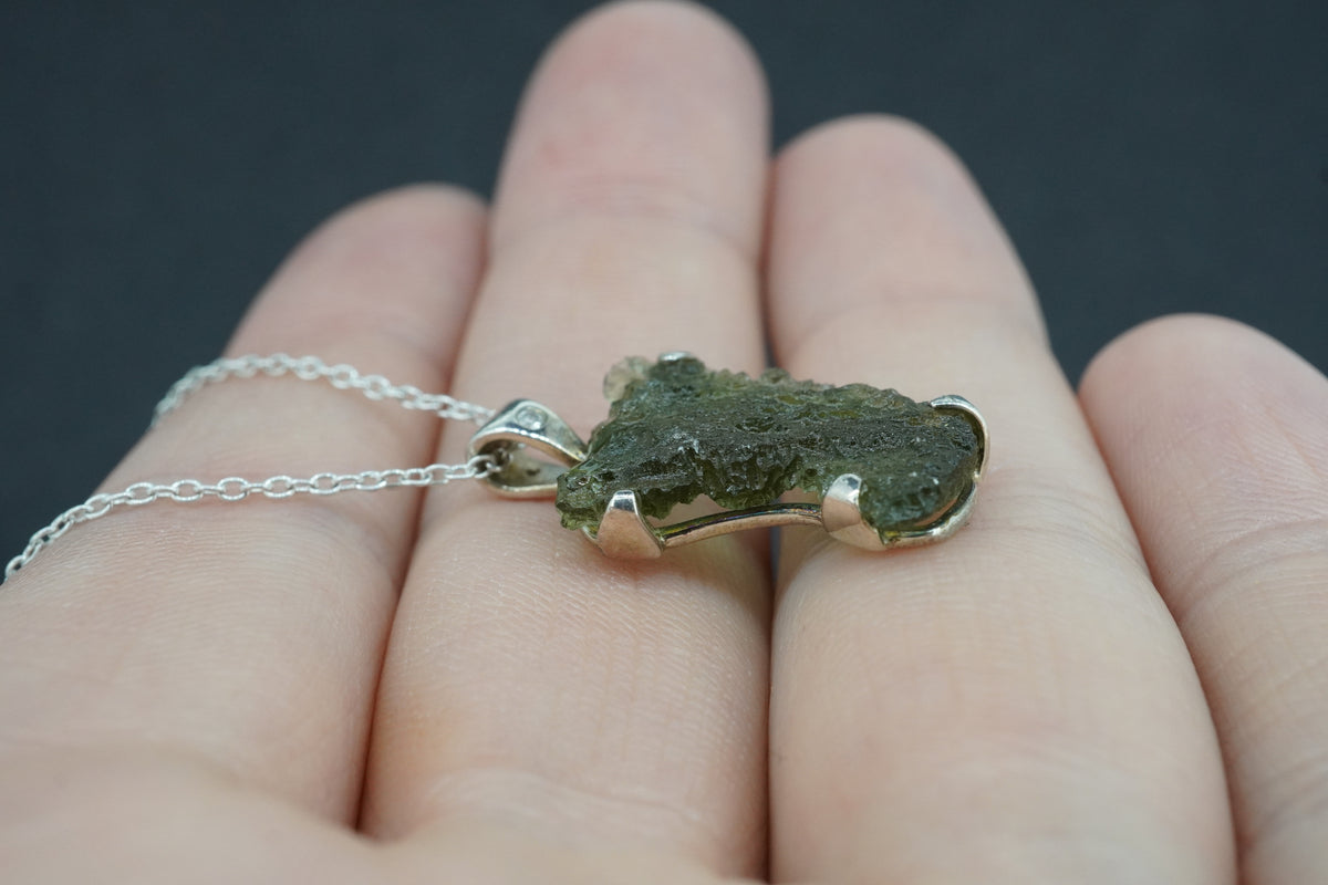 Moldavite & Diamond Sterling Silver Medium Pendant