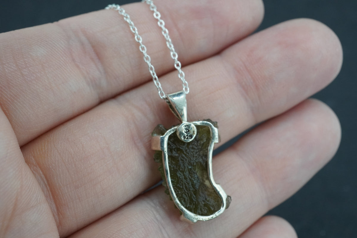 Moldavite & Diamond Sterling Silver Medium Pendant