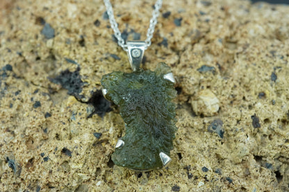 Moldavite & Diamond Sterling Silver Medium Pendant