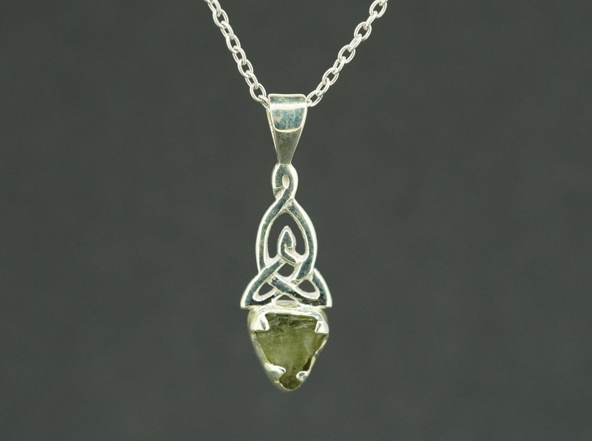 Moldavite Sterling Silver Small Celtic Pendant