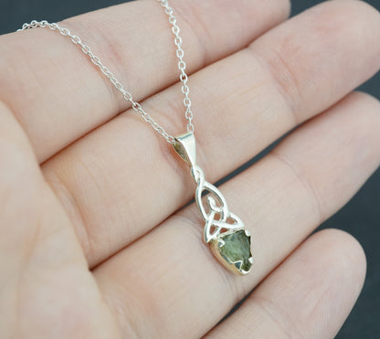 Moldavite Sterling Silver Small Celtic Pendant