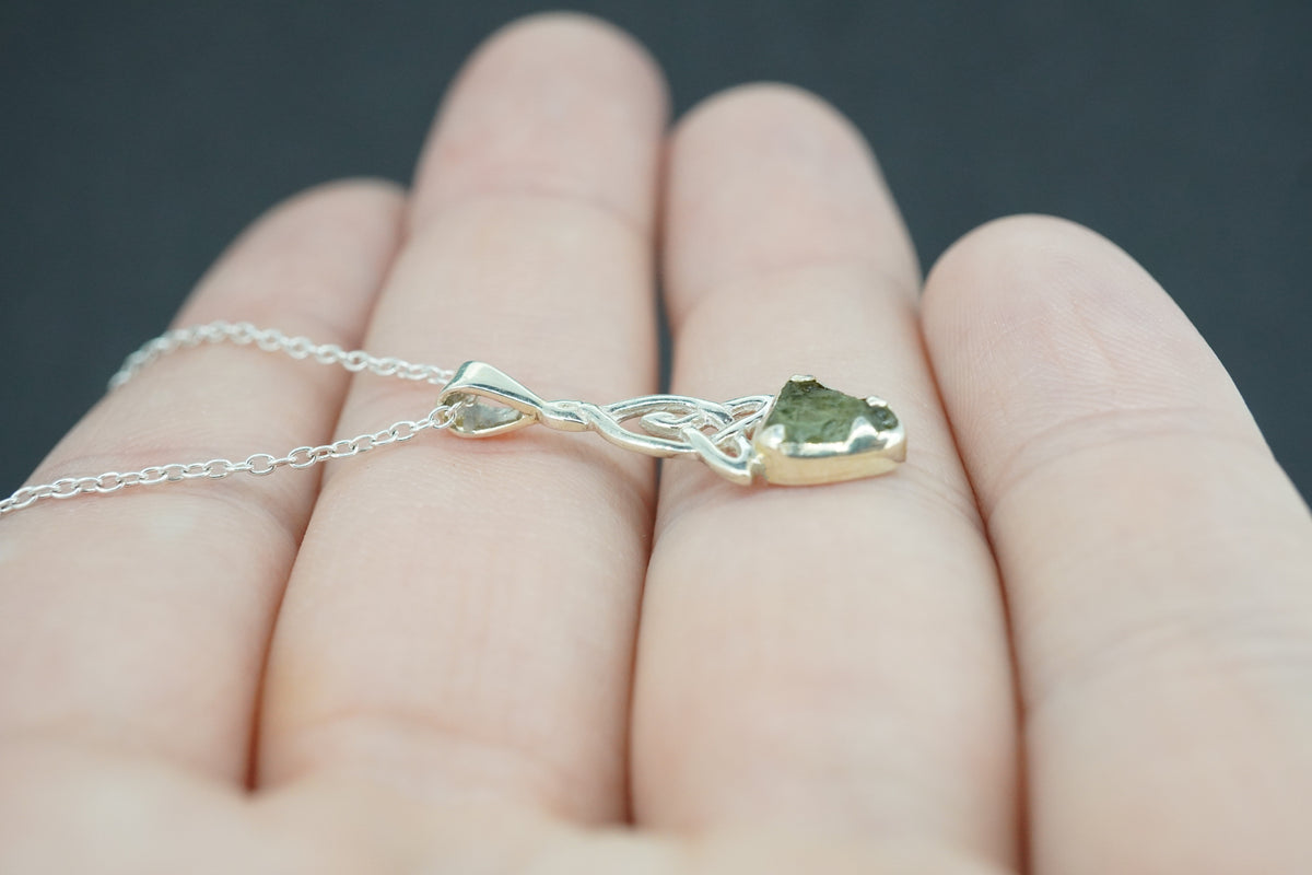 Moldavite Sterling Silver Small Celtic Pendant