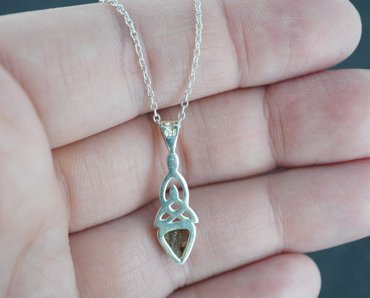 Moldavite Sterling Silver Small Celtic Pendant