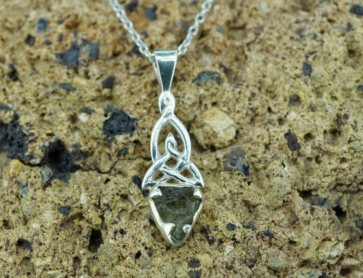 Moldavite Sterling Silver Small Celtic Pendant