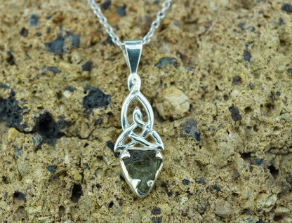 Moldavite Sterling Silver Small Celtic Pendant