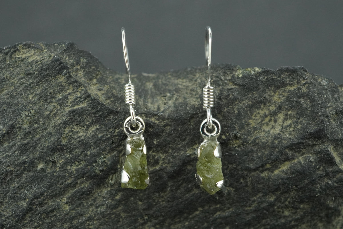 Moldavite Sterling Silver Drop Earrings