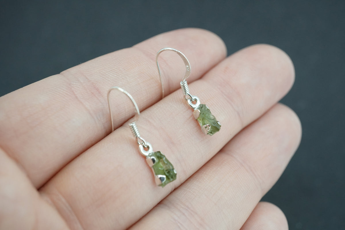 Moldavite Sterling Silver Drop Earrings