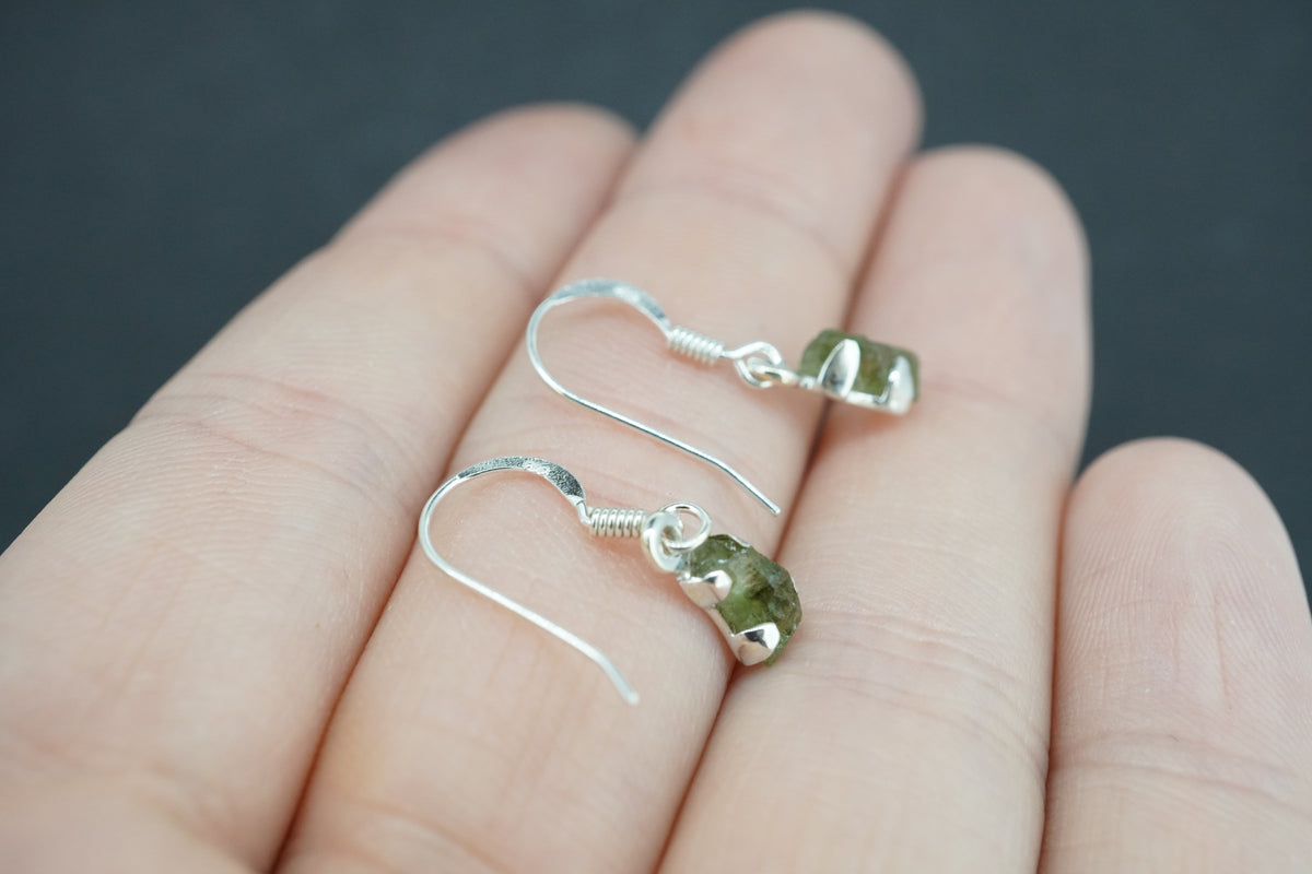Moldavite Sterling Silver Drop Earrings