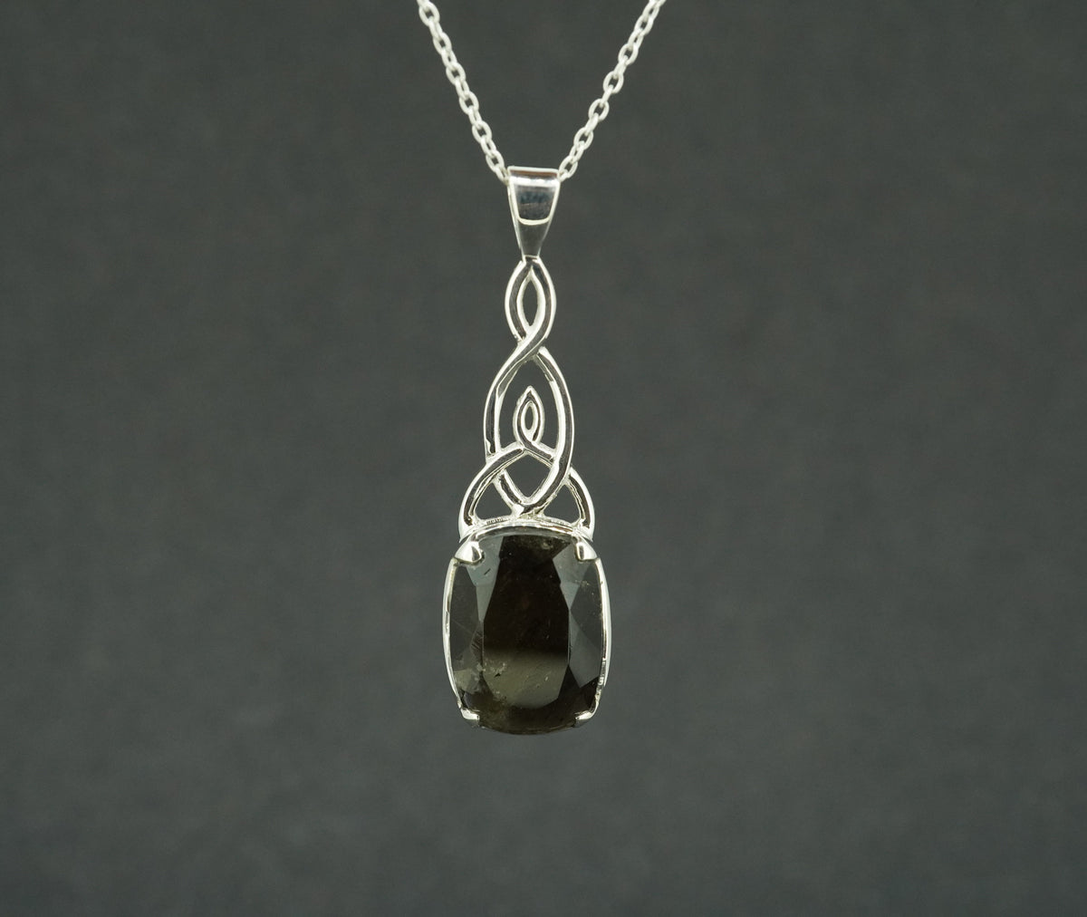 Cairngorm Quartz Sterling Silver Rectangular Celtic Pendant