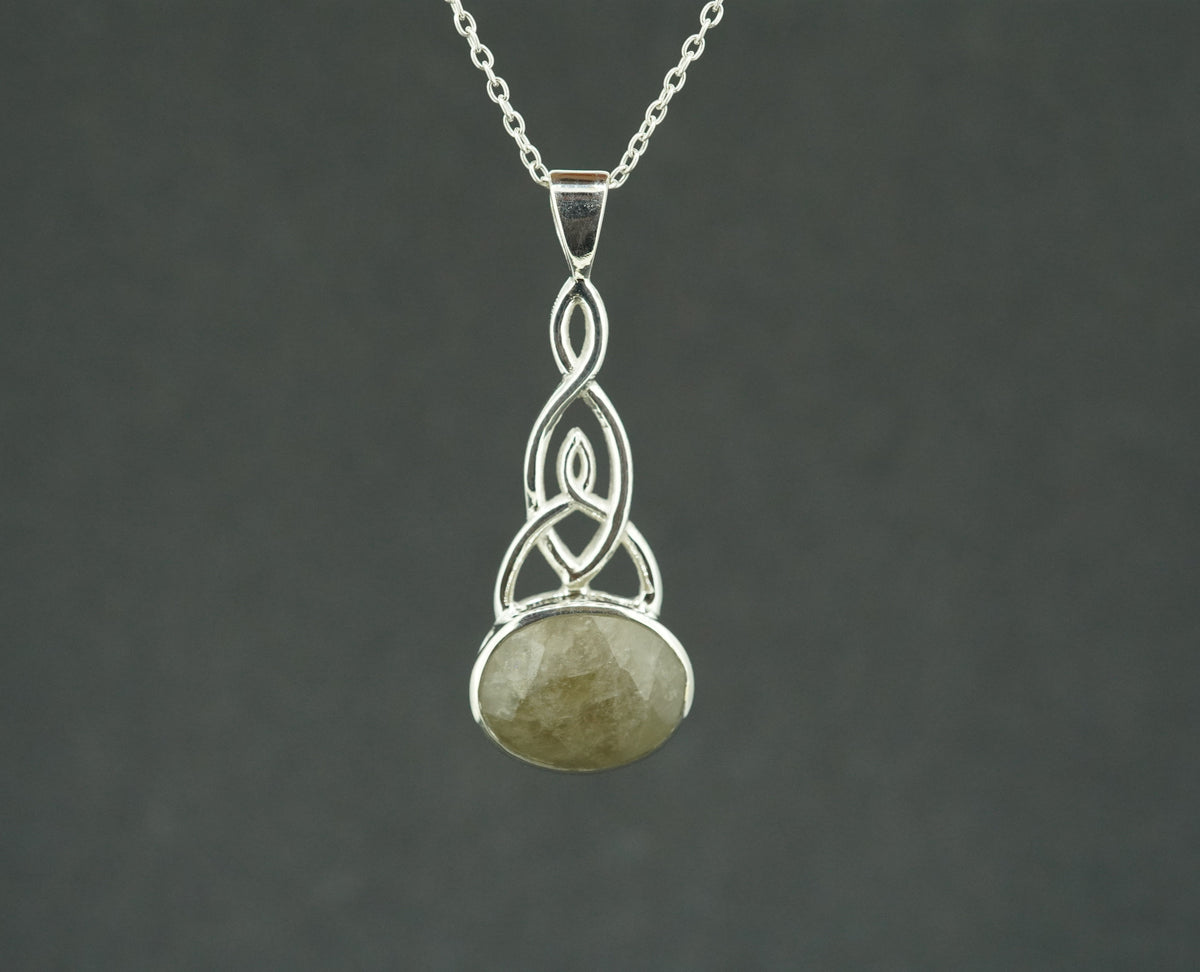 Cairngorm Quartz Sterling Silver Oval Celtic Pendant