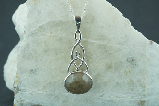Cairngorm Quartz Sterling Silver Oval Celtic Pendant