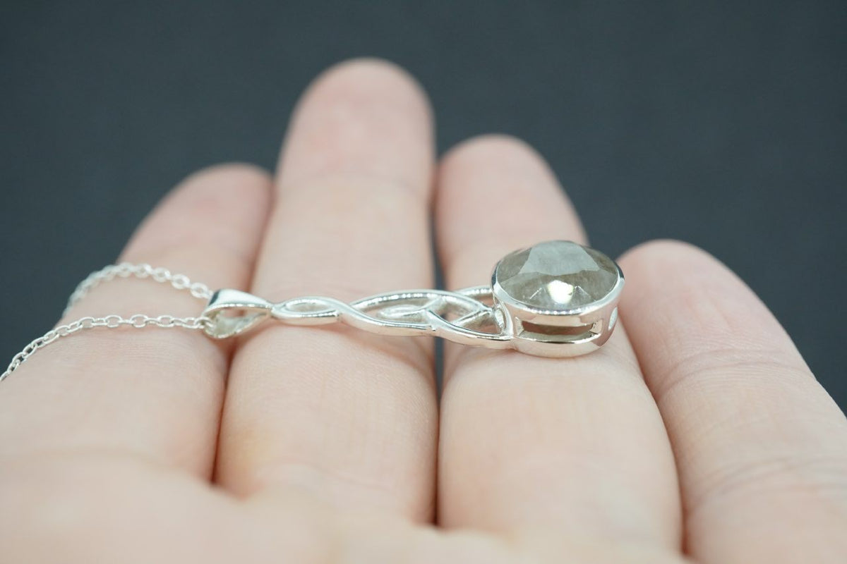 Cairngorm Quartz Sterling Silver Oval Celtic Pendant
