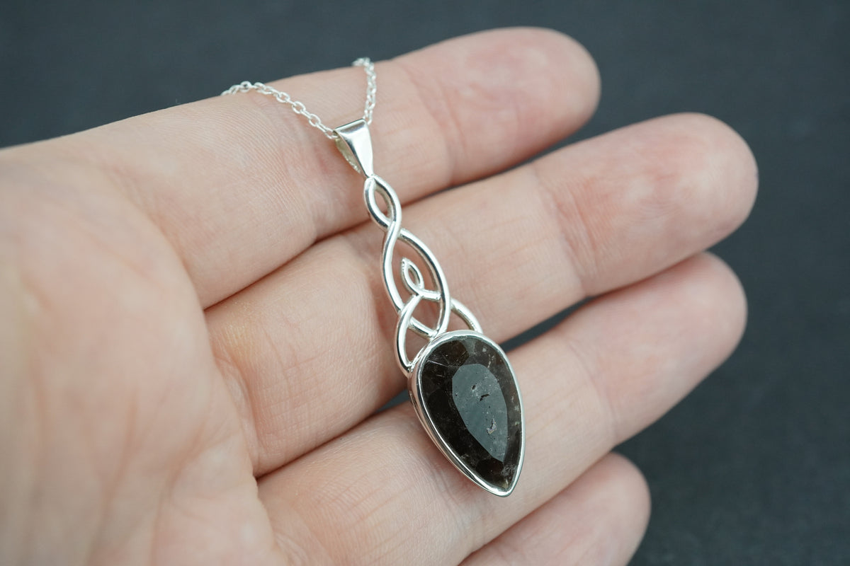 Cairngorm Quartz Sterling Silver Drop Celtic Pendant