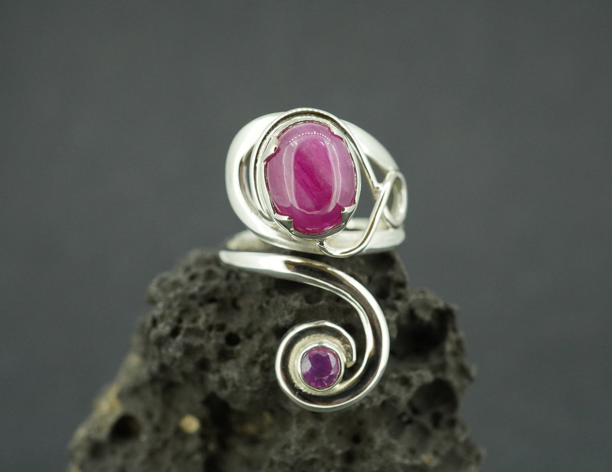 Vietnamese Ruby and Mozambique Pink Tourmaline Sterling Silver Swirl Ring