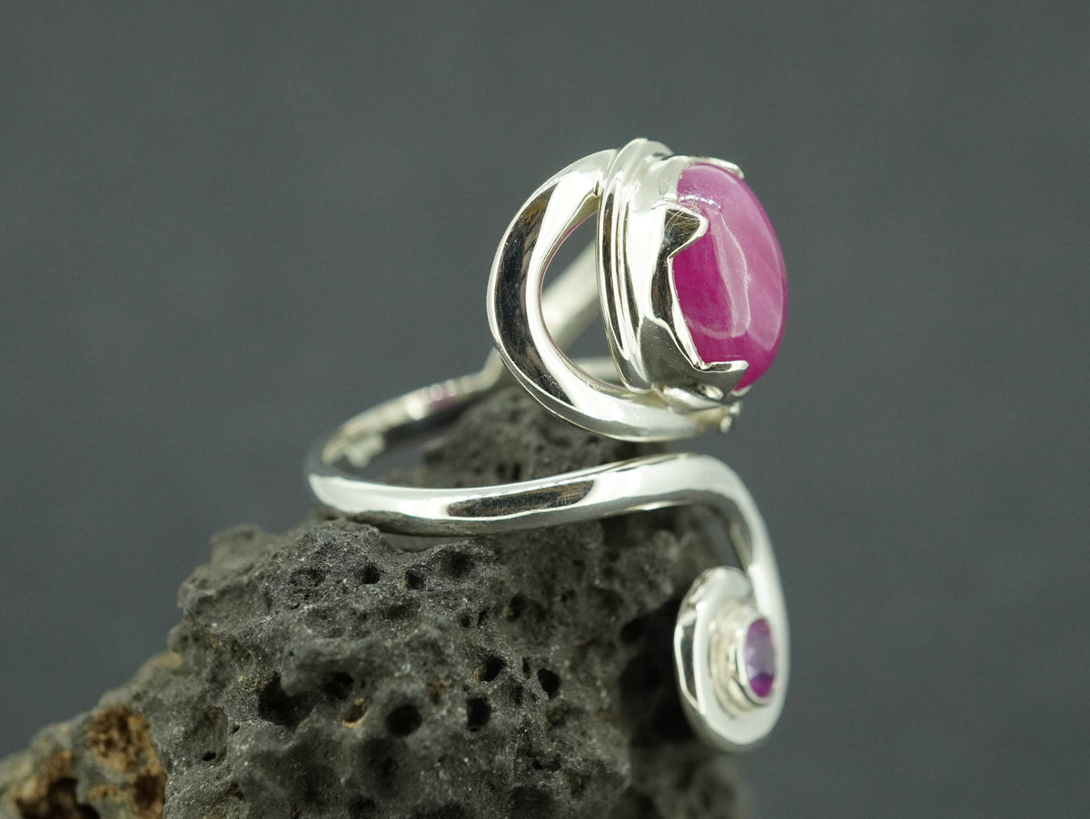 Vietnamese Ruby and Mozambique Pink Tourmaline Sterling Silver Swirl Ring