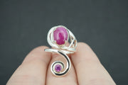 Vietnamese Ruby and Mozambique Pink Tourmaline Sterling Silver Swirl Ring