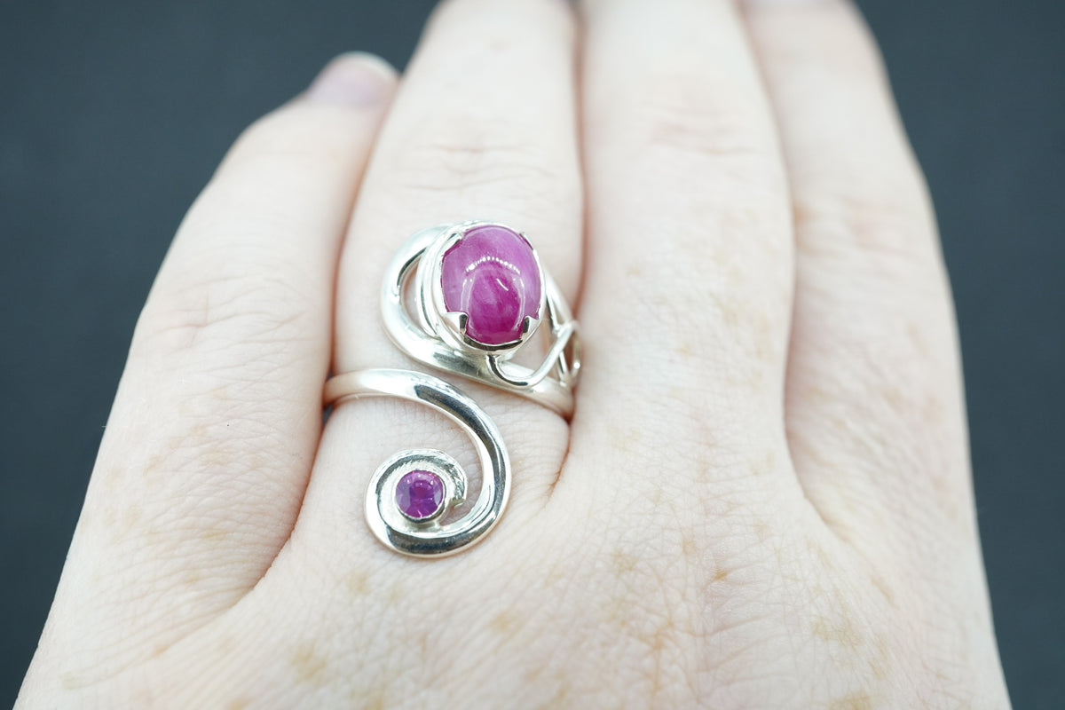 Vietnamese Ruby and Mozambique Pink Tourmaline Sterling Silver Swirl Ring