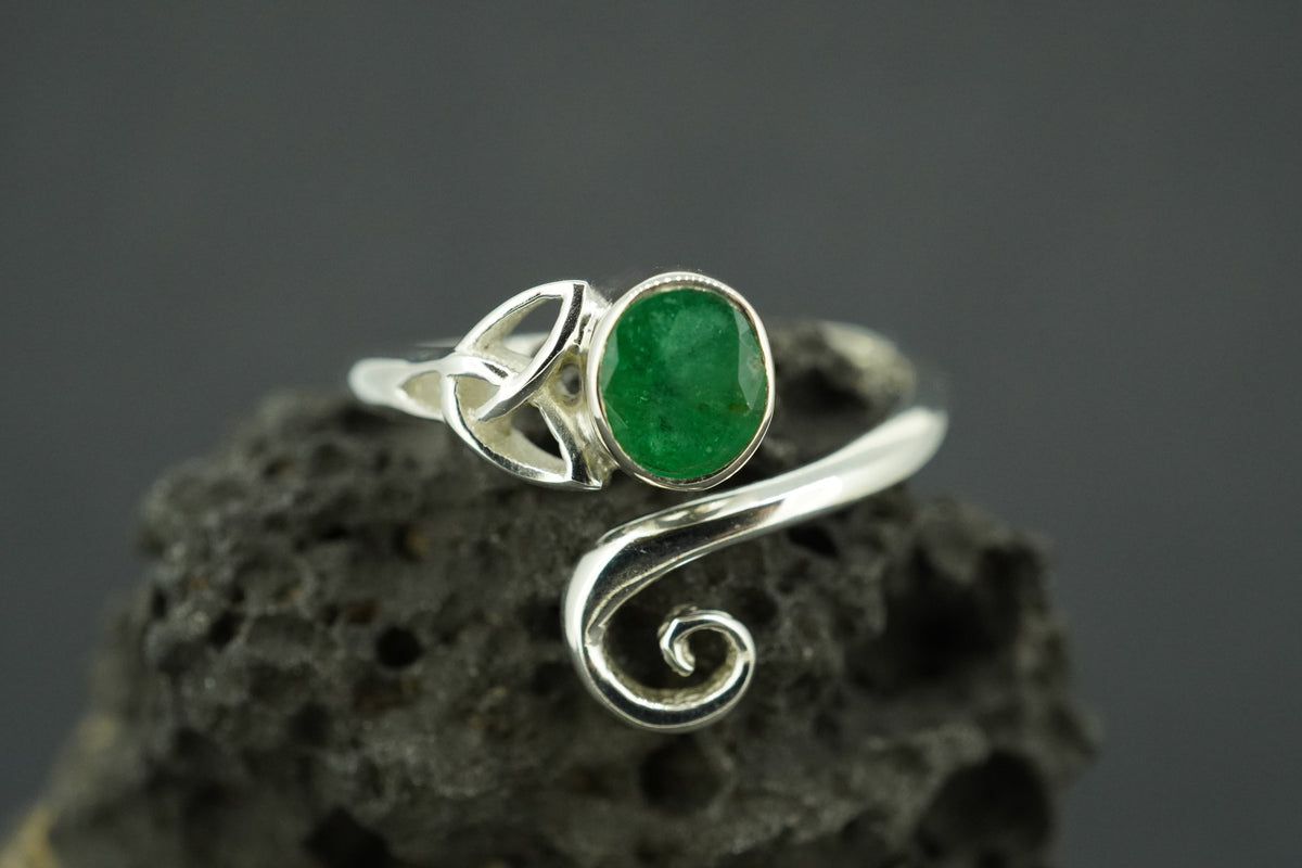 Emerald Sterling Silver Celtic Ring