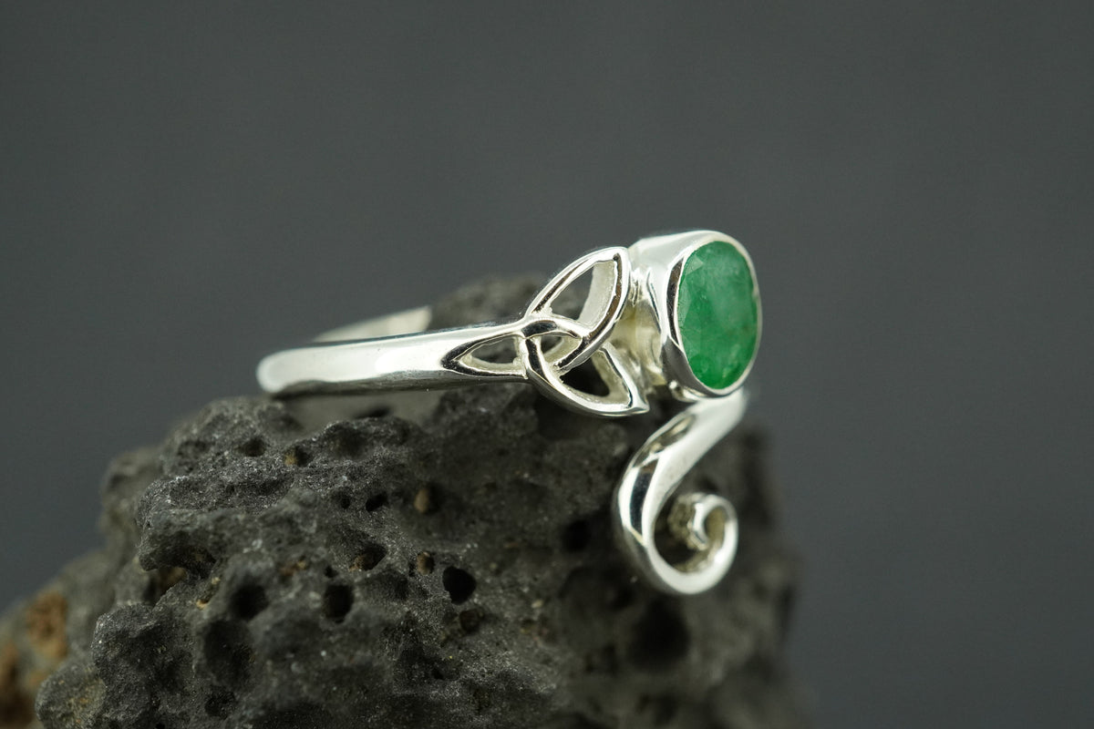 Emerald Sterling Silver Celtic Ring