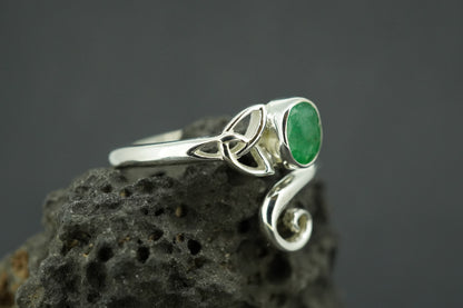 Emerald Sterling Silver Celtic Ring