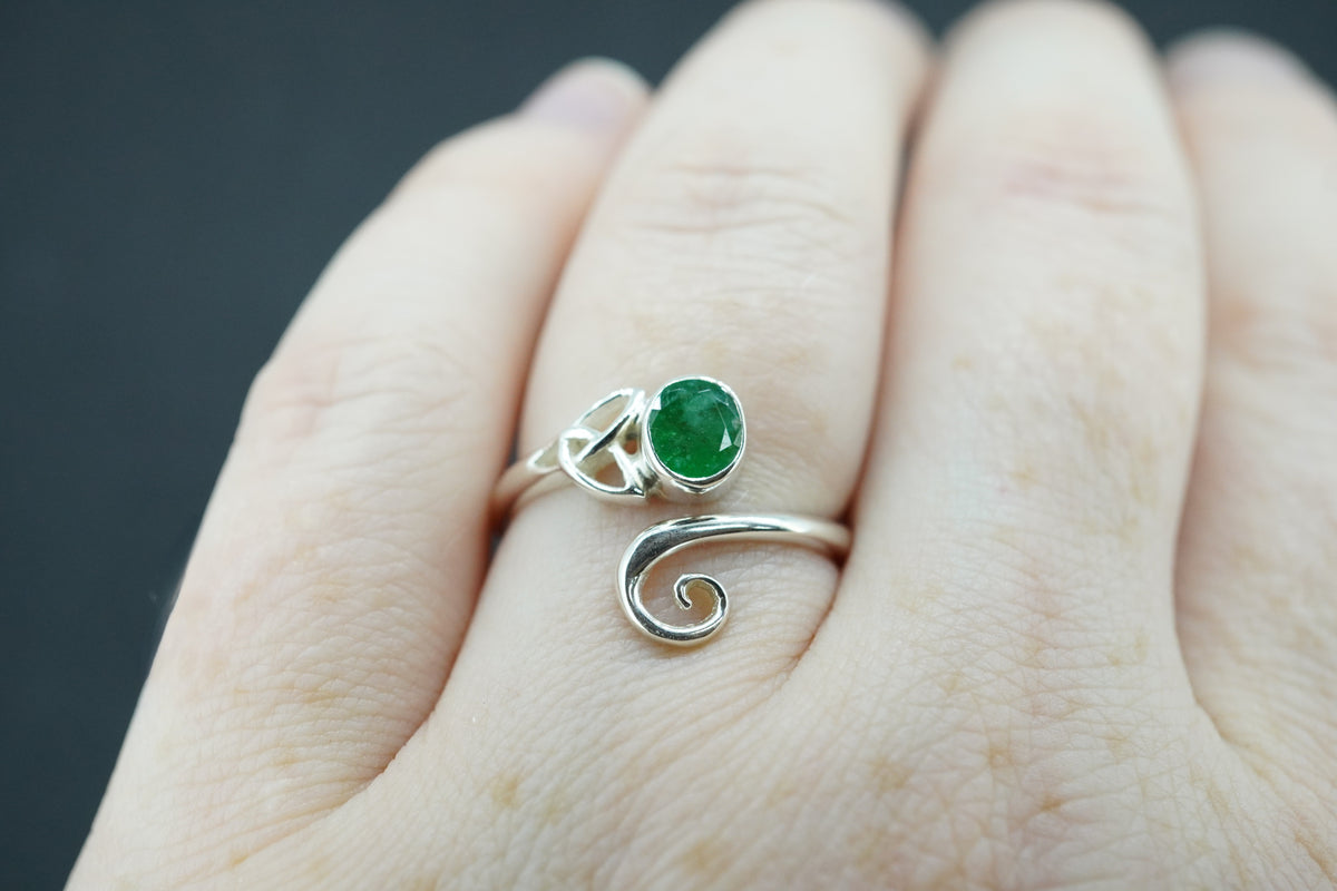 Emerald Sterling Silver Celtic Ring