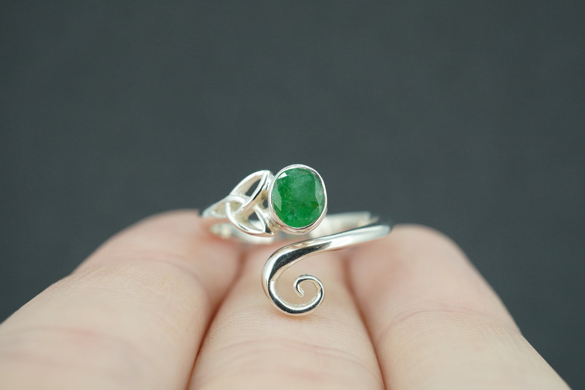 Emerald Sterling Silver Celtic Ring