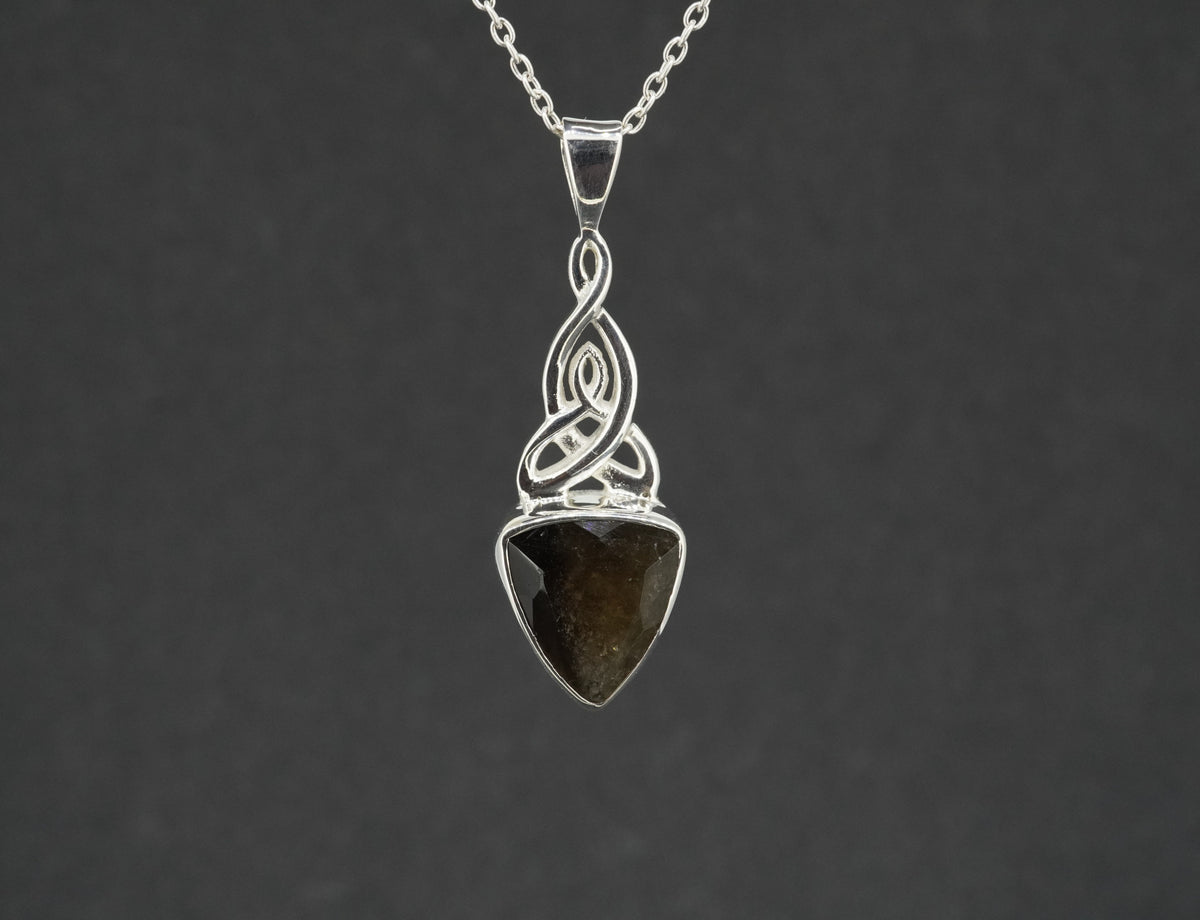 Cairngorm Quartz Sterling Silver Celtic Triangular Pendant