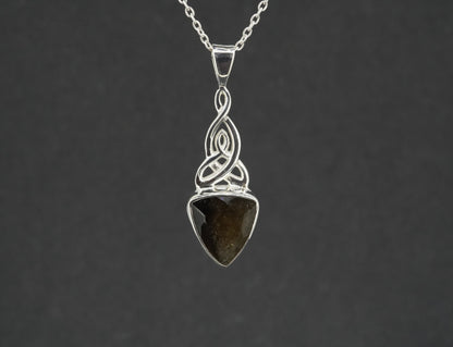 Cairngorm Quartz Sterling Silver Celtic Triangular Pendant
