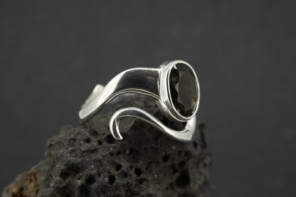 Cairngorm Quartz Sterling Silver Wave Oval Ring