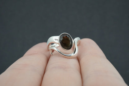 Cairngorm Quartz Sterling Silver Wave Oval Ring