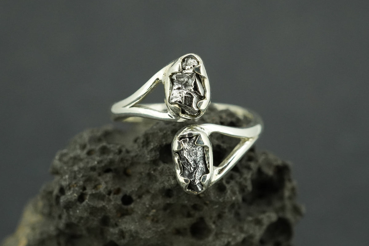 Meteorite Sterling Silver Two Stone Medium Ring