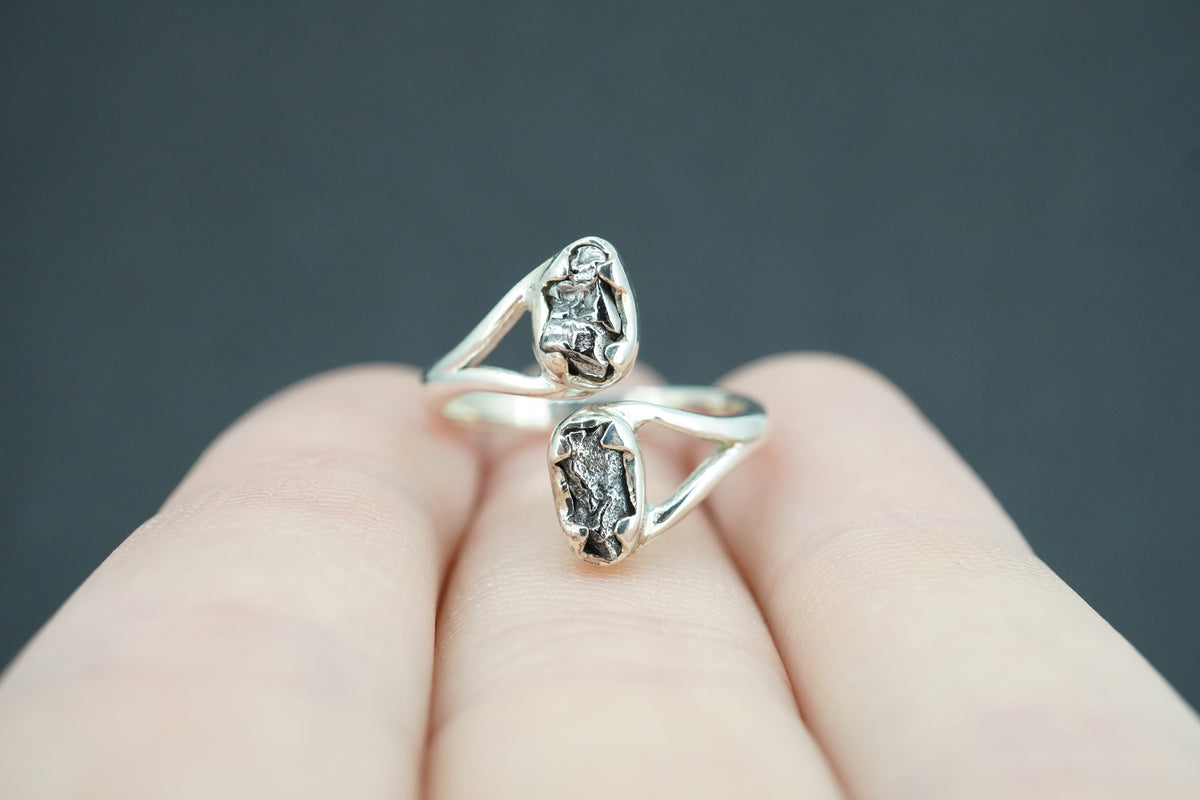Meteorite Sterling Silver Two Stone Medium Ring