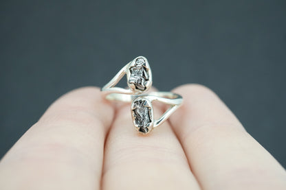 Meteorite Sterling Silver Two Stone Medium Ring