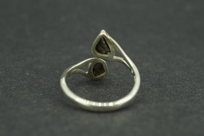Meteorite Sterling Silver Two Stone Ring