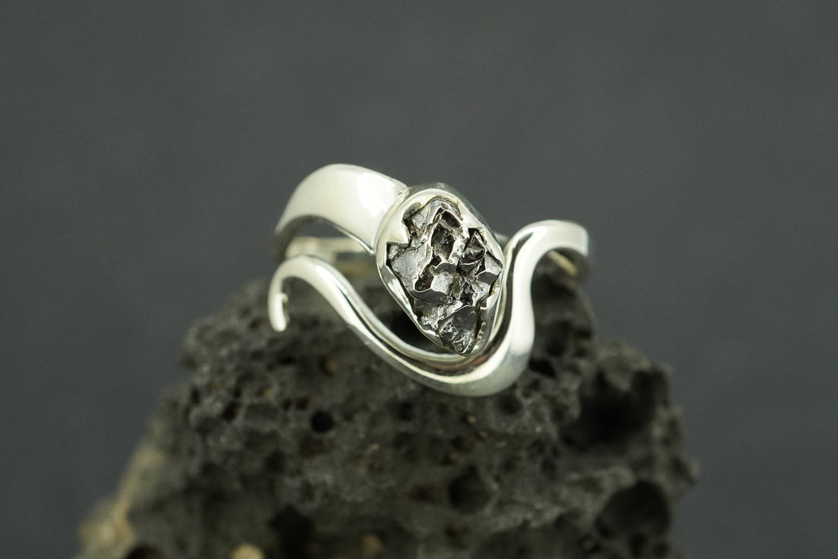 Meteorite Sterling Silver Wave Ring